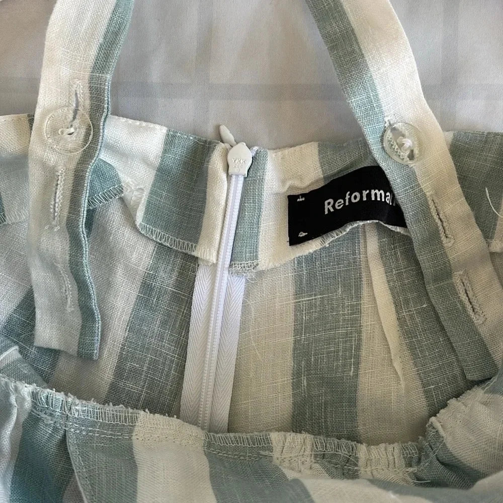 Reformation Dani 100% Linen Striped Jumpsuit In Baltic Size 0